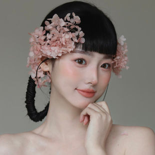 森系复古超仙干花绣球花发饰新娘婚纱氛围感头饰小众甜美造型配饰