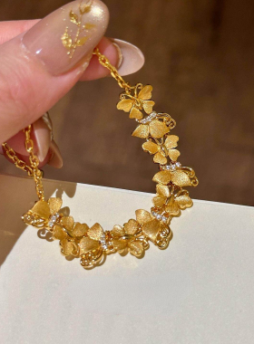 S925纯银拉丝金蝴蝶闪钻手链轻奢