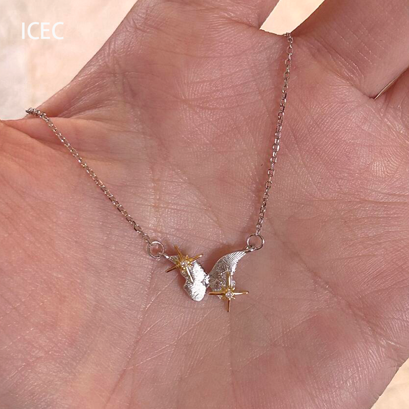 S925纯银超闪拉丝吊坠蝴蝶项链女