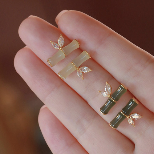 925纯银和田玉竹节耳钉女高级感