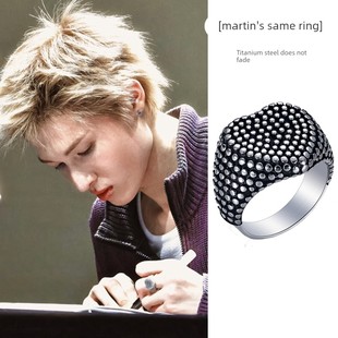 cortis男团Martin马丁同款 戒指复古黑色朋克爱心桃心圆点食指戒女