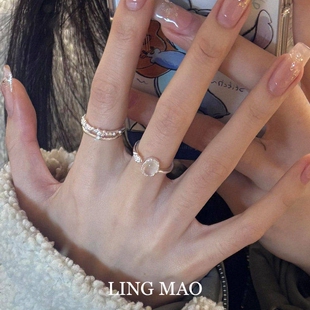 清冷感冰透仿玉髓戒指女轻奢高级感简约双层叠戴食指戒小众设计感