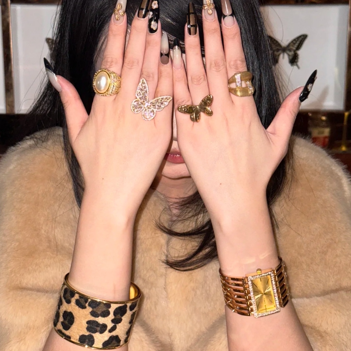 中古老钱风vintage金色蝴蝶戒指