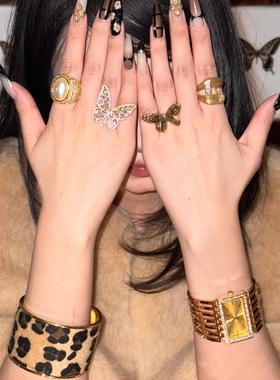 中古老钱风vintage金色蝴蝶戒指