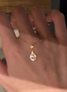 悬浮水滴粉闪钻镶边细钻项链女款