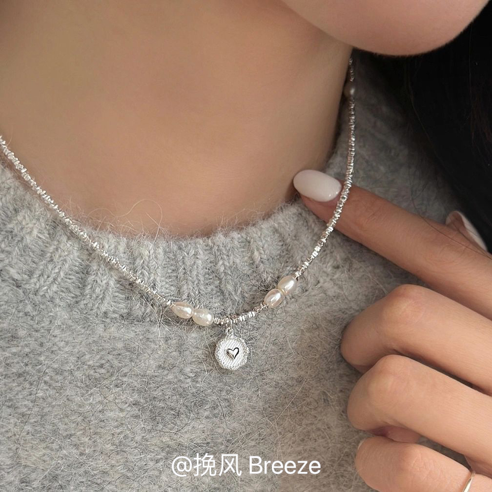 925纯银碎银珍珠项链女轻奢小众