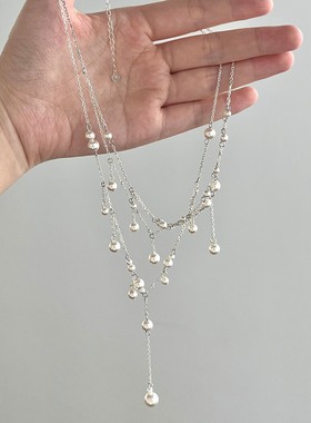 法式多层仿珍珠流苏项链轻奢小众