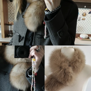 蘑糯糯同款 保暖围脖百搭领子 棕咖色仿狐狸毛皮草围巾双面真毛冬季