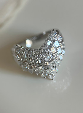 vintage爆闪银色满钻爱心戒指女
