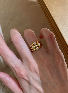 中古千金感三层镶闪钻链条戒指女