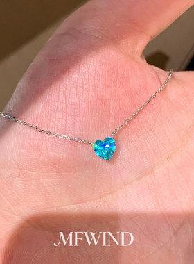 清冷感蓝色闪钻爱心项链小众轻奢