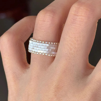 复古缎面小米珠戒指简约高级轻奢