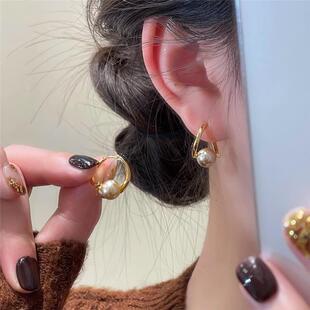 s925纯银针美拉德珍珠耳环2025新款 轻奢高级感耳钉小众耳饰女 爆款