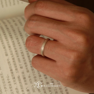 古法叠戴中古银色拉丝素圈戒指女满钻窄版食指戒对戒轻奢小众指环