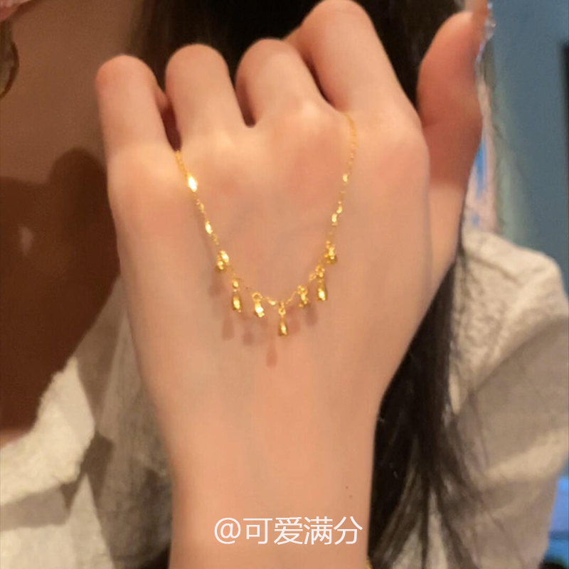 金色水滴流苏项链爆闪精致高级感