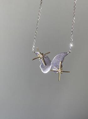 四芒星拉丝紫蝴蝶项链