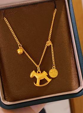 新中式金色铃铛小马福牌吊坠项链