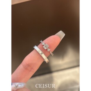 2025新款中古老钱风银色拉丝点钻情侣对戒气质高级百搭氛围感指环