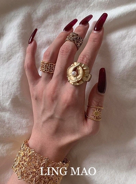 vintage金色复古花朵戒指高级感