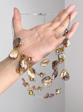 S925纯银金色贝壳多层项链高级感