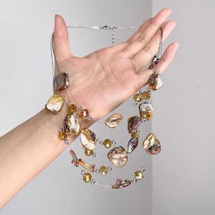 S925纯银金色贝壳多层项链高级感复古夸张轻奢小众设计锁骨链配饰