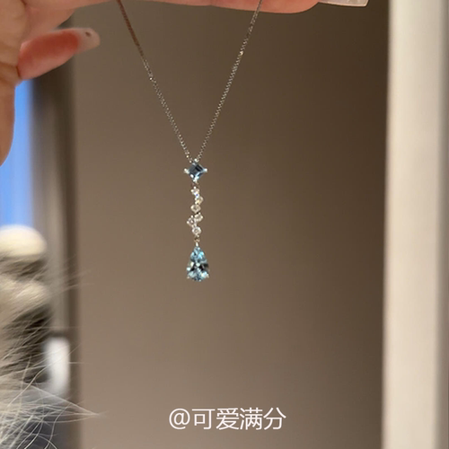 中古风蓝色水滴仿锆石项链女时尚