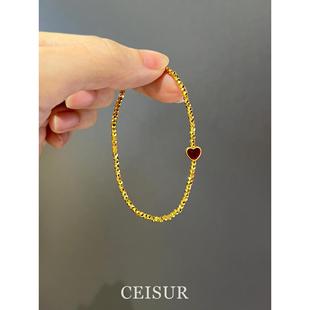 S925纯银爆闪金色碎冰冰爱心串珠手链女高级感超显白手饰精致百搭