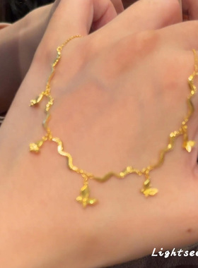 S925银古法爆闪镭射立体蝴蝶项链