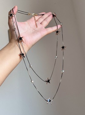 冷淡风黑色星星双层项链气质百搭