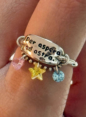 S925纯银趣味刻字戒指女星星吊坠