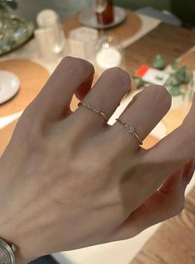 S925纯银极细款闪钻金戒指女简约