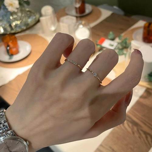 S925纯银极细款闪钻金戒指女简约