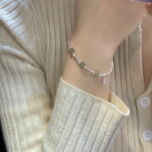 s925纯银福牌碎银子和田玉手链女玉石手串轻奢小众精致手饰高级感