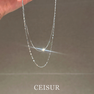 S925纯银极简双层蛇骨链项链女2025新爆款轻奢时尚小众高级感颈链