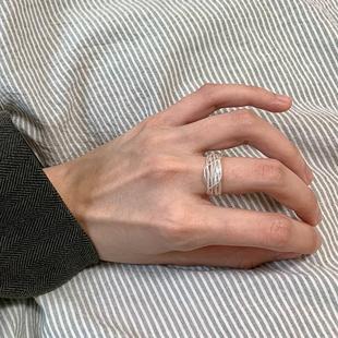 银色拉丝环绕戒指小众独特设计款简约食指戒冷淡风甜酷高级指环女