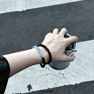 新中式仿天然黑曜石双圈叠戴手链