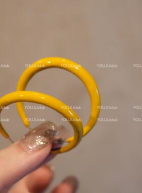 S925纯银复古港风黄色滴釉素圈耳环轻奢小众高级感耳钉气质耳饰女