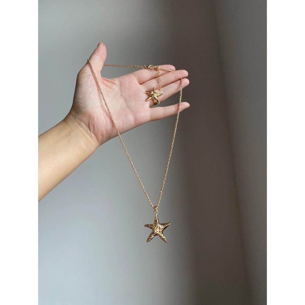 度假风金色海星项链女款2025新款高级感轻奢小众设计款配饰毛衣链,饰品/流行首饰/时尚饰品新,项链,淘宝优惠券,粉丝福利购,淘宝优惠卷