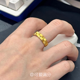 中古金色拉丝绸缎波浪戒指小众设计复古气质精致轻奢百搭高级指环