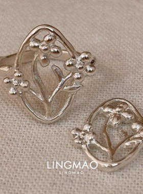 镂空窗花椭圆宽口银色戒指高级感