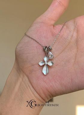 Vintage中古仿水晶十字架项链女