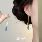 超仙气撞色叶子流苏耳钉灵动气质百搭耳夹小众高级感耳饰优雅古风