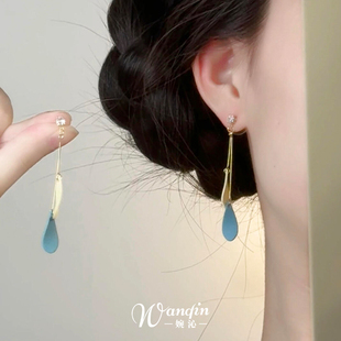 超仙气撞色叶子流苏耳钉灵动气质百搭耳夹小众高级感耳饰优雅古风