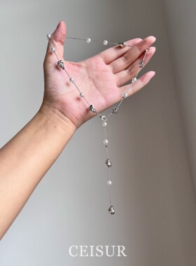 韩系仿珍珠不规则串珠流苏项链女