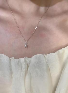 冷淡风爆闪点钻银色拉丝星星项链