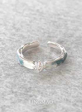 韩系简约渐变蓝色十字星戒指小众