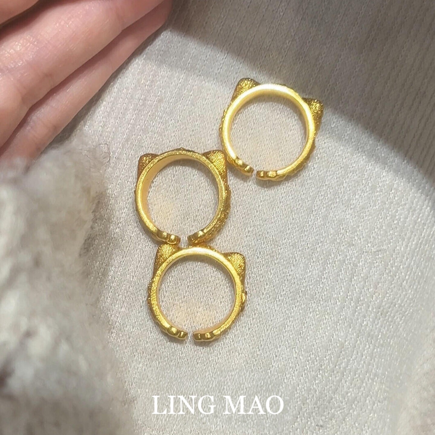 甜美风金色猫爪戒指女韩系氛围感小众设计轻奢时尚气质食指戒指环