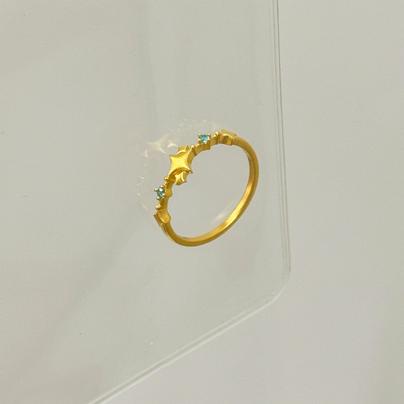 金色星星蓝钻戒指韩系小众高级感