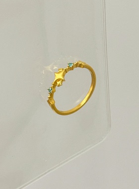 金色星星蓝钻戒指韩系小众高级感