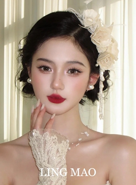 超仙复古羽毛串珠流苏发带高级感